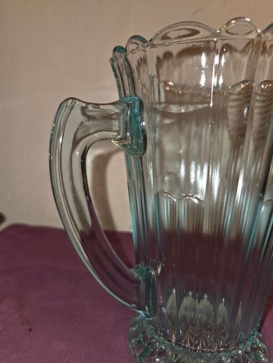 Art Deco Turquoise Aqua Pressed Glass Pitcher