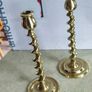 Pair Of Antique 19C English Barley Twist Havy Brass Candlesticks Image 6