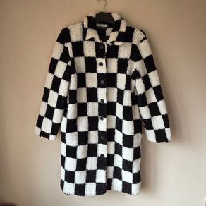 Checkerboard Teddy Oversized Jacket  Size 14