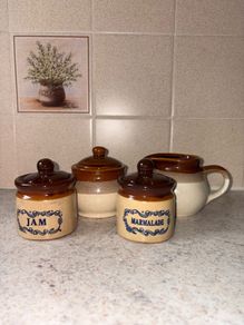 Vintage Tan Brown Stripe Ceramic Set