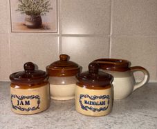 Vintage Tan Brown Stripe Ceramic Set