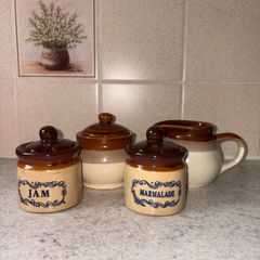 Vintage Tan Brown Stripe Ceramic Set
