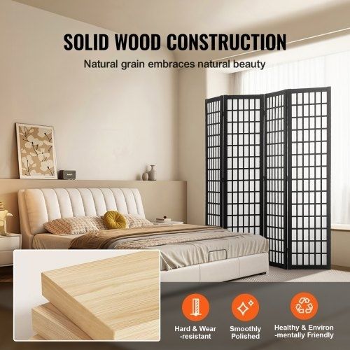 Room Divider, 4 Panel Japanese Room Divider, Wood Folding Privacy Screen Indoor, Japanese Partition Dividers Portable Decoration Screens, for Room Separation Home Office Restaurant & Bedroom