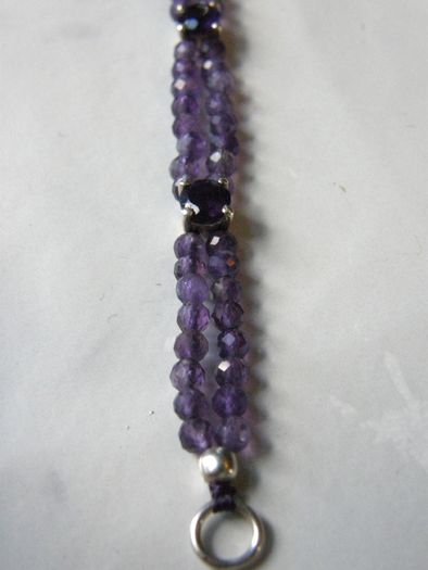 Double Strand Faceted Amethyst Bead Bracelet, 925 Silver Clasp, 7in/18cm