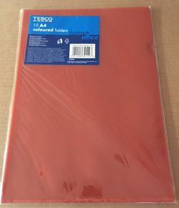 10 Packs of 10 A4 Coloured Plastic Folders (100 folders in total)