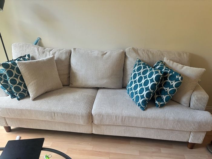 Beige Corduroy 3-Seater Sofa