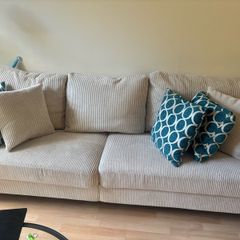 Beige Corduroy 3-Seater Sofa