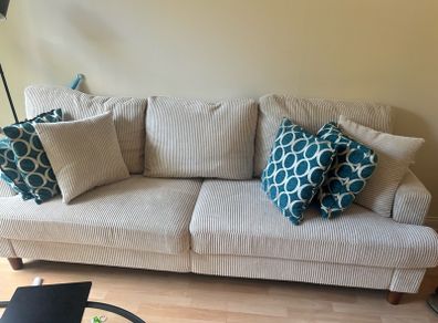 Beige Corduroy 3-Seater Sofa