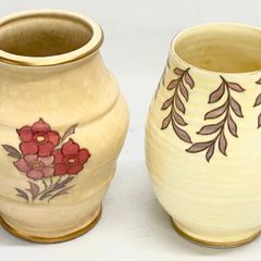 2 Charlotte Rhead pottery vases, designed for Crown Ducal. 18cm