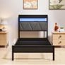 Single Bed Frame with 3ft Upholstered Wooden Storage Headboard, Grey Single Bed Frame with LED Lights & USB Charging, 90x190cm Two-shelf Storage Headboard, Heavy Duty Slats for Small Bedrooms Image 7