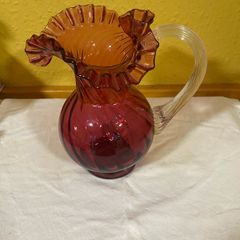 vintage  fenton cranberry glass pitcher