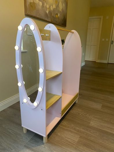 wooden dress up rack with lights