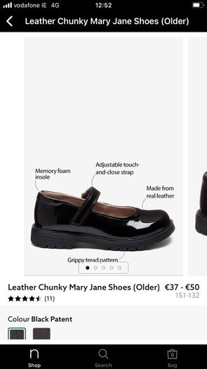 Next black chunky leather Mary Jane shoes Uk 3