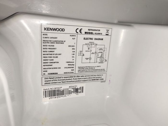 Kenwood Integrated Under Counter Large Fridge  131L  Fully Working