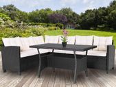 Polyrattan Corner Lounge Garden Furniture Set with WPC Dining Table  Weatherproof Outdoor Corner Sofa Seating Set for Garden, Patio or Balcony  Cream or Grey