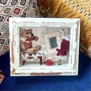 Vintage Shabby Chic Teddy Bear Shadow Box