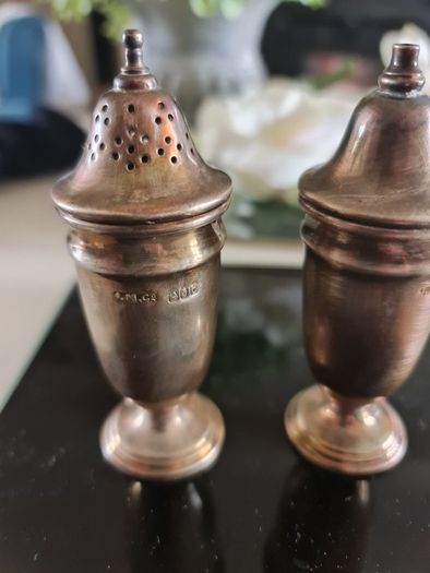 antique silver salt and pepper dispensers