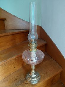 Antique French large pink glass oil lamp works