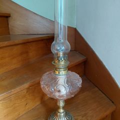 Antique French large pink glass oil lamp works