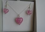 Jewellery set, Glass heart necklace.earrings,Silver jewellery.Valentines Day