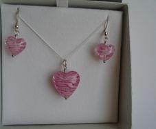 Jewellery set, Glass heart necklace.earrings,Silver jewellery.Valentines Day