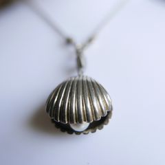 Vintage Sterling Silver 925 Shell with pearl,  Sterling Silver Sea Shell Snake Necklace length 19" - 10,7g