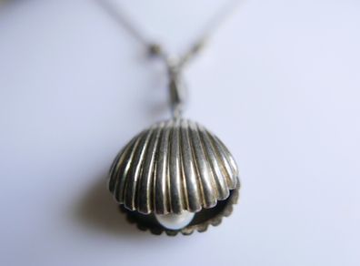 Vintage Sterling Silver 925 Shell with pearl,  Sterling Silver Sea Shell Snake Necklace length 19" - 10,7g