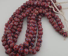 Antique Venetian Style Thousand Blue Eyes Red Glass Beads Necklace Strand
