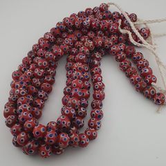 Antique Venetian Style Thousand Blue Eyes Red Glass Beads Necklace Strand