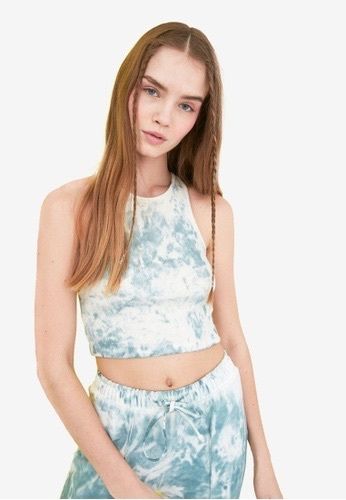 Trendyol tie dye crop top size S cream and blue