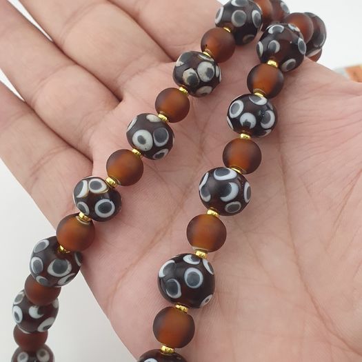 Antique Venetian African Style Skunk Eyes & Brown Glass Beads Necklace