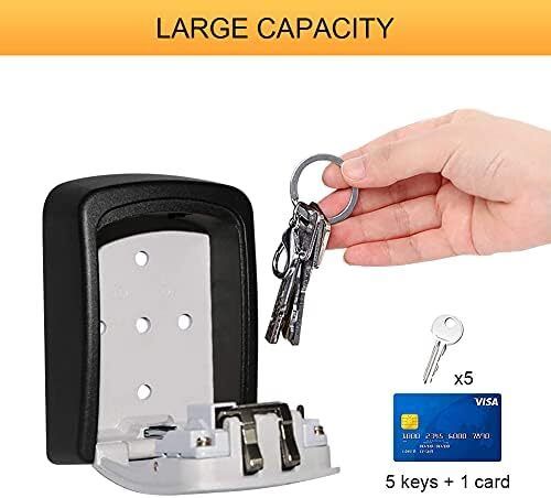 Key Safe Wall Mounted, Large Capacity Key Lock Box Outdoor,Waterproof Key Safe Box with 4 Digit Combination, Key Lock Cabinet for Spare House Keys, With Slide Cover, Gray, Medium Size