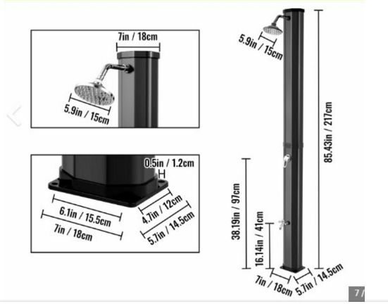35l Outdoor Shower Column Villa Swimming Pool Bathing Beach Floor Black