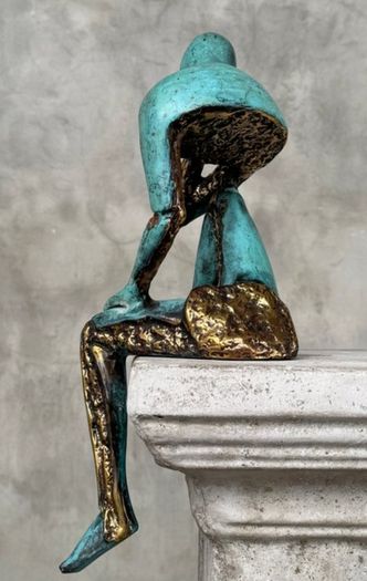Man Deep In Thought (35cm) - Patinated Bronze