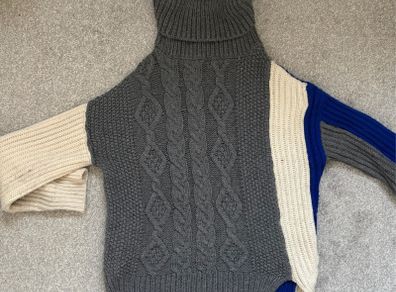 Blue/White/Grey Oversized Turtleneck Jumper