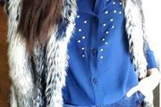 Blue Stud Detail Chiffon Shirt