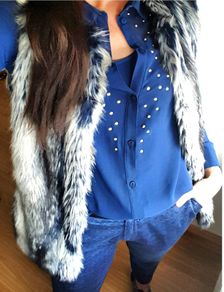 Blue Stud Detail Chiffon Shirt
