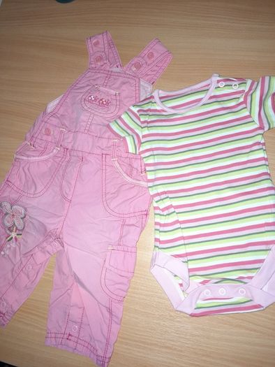Brand new baby girl's dungaree set, 3-6 mths