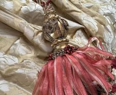 Beautiful Gold Embossed Silk Interlined Curtains 140in - 355cm Wide  x 90in - 228cm Drop  2 Pairs Available