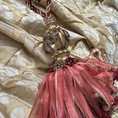 Beautiful Gold Embossed Silk Interlined Curtains 140in - 355cm Wide  x 90in - 228cm Drop  2 Pairs Available