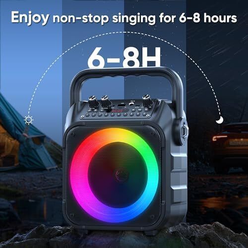 Karaoke Machine with Two Wireless Microphones, Portable Karaoke Machine Supports TF Card/USB, AUX in, FM, USB,TWS (Black)