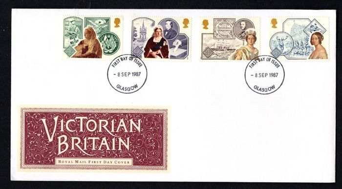 1987 Great Britain 150th Anniversary of Queen Victoria Accession Commemorative Stamps First Day Cover (FDC) with Glasgow Cancel