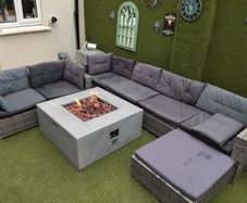 9 seater Grey Rattan Set & Gas Fire Pit