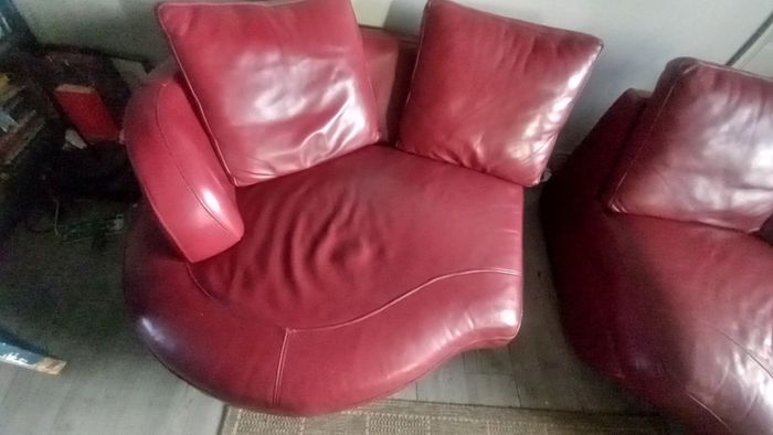 Red Leather curved sofa.. very large!
