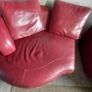 Red Leather curved sofa.. very large! Image 4