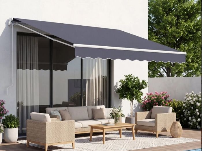 Manual Retractable Awning 9.8ft x 8.2ft 3m x 2.5m Outdoor Patio Sun Shade Dark Grey