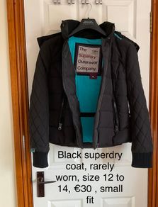 Black superdry coat, rarely worn, small fit