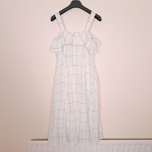 Mango White Black Grid Pattern Cold Shoulder Midi Dress Size XS