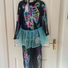 Girls Skeleton Halloween Outfit with Headband 9-10