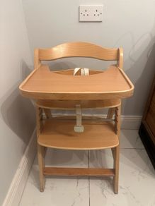 Hauck Alpha+, Natural, Wooden High Chair Made of Beech for Children from 6 Months to 90 kg